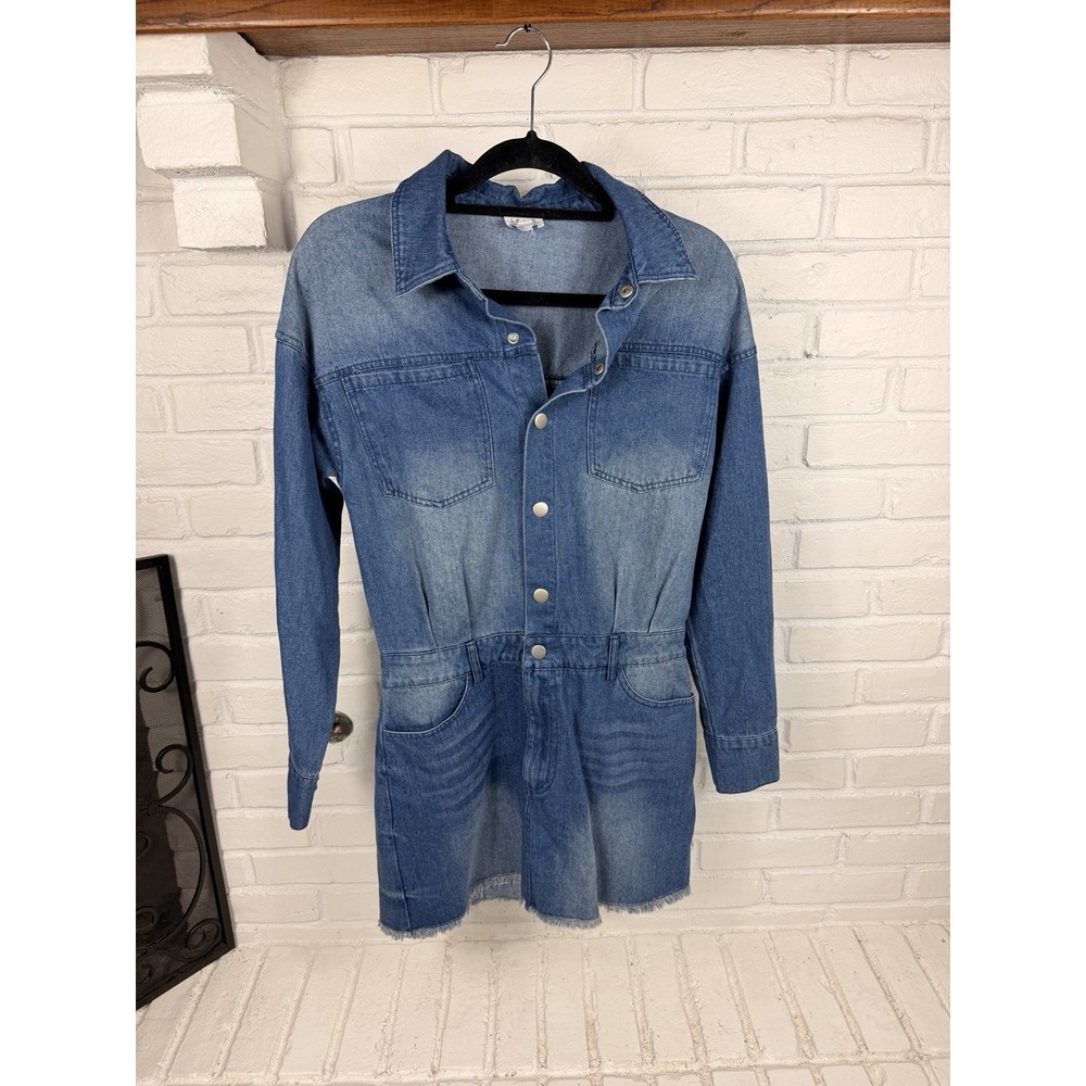 Le Lis Women's Small Blue Denim Long Sleeve Skort Romper Western Utility